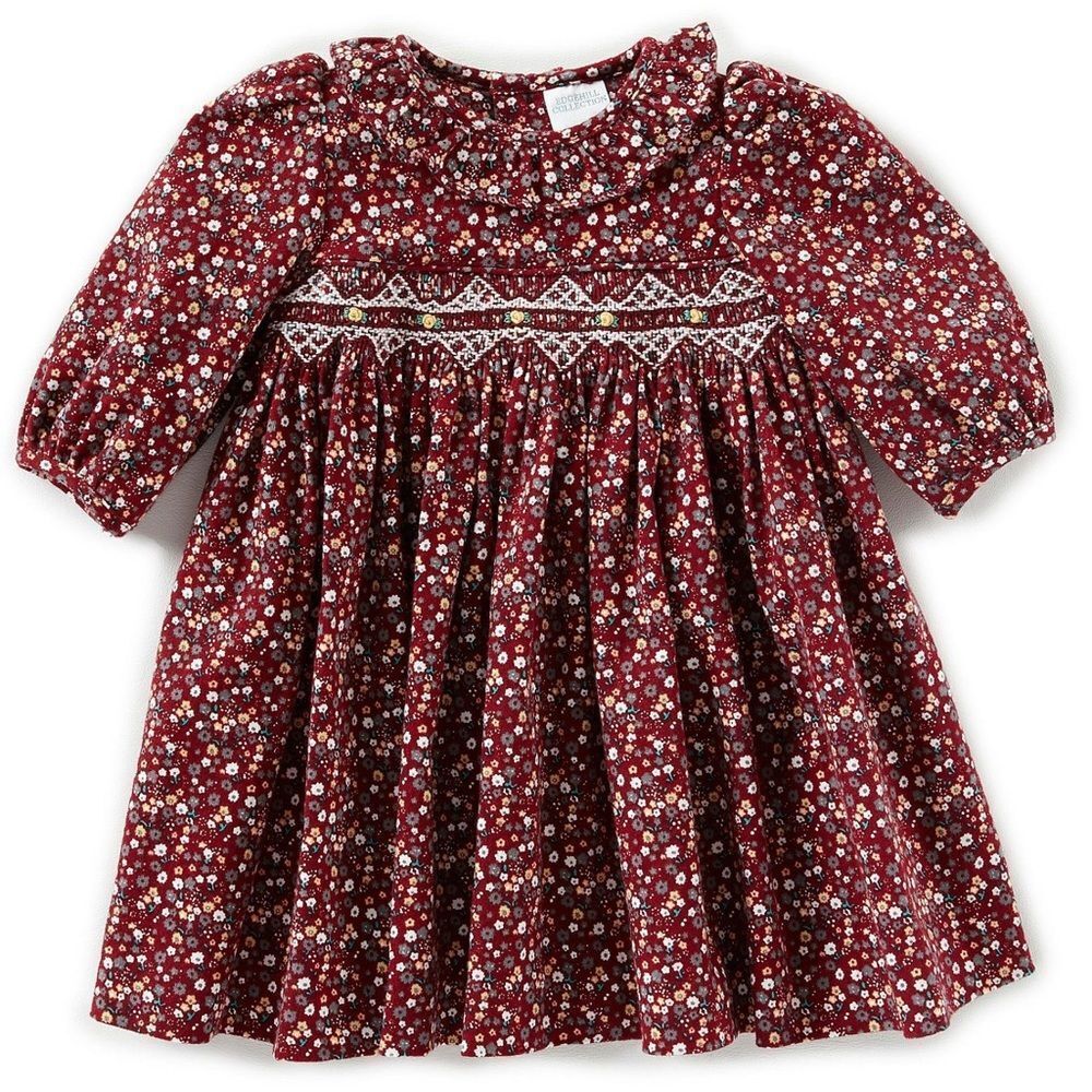 Luli & Me Red Smocked Christmas Dress Size 12 M